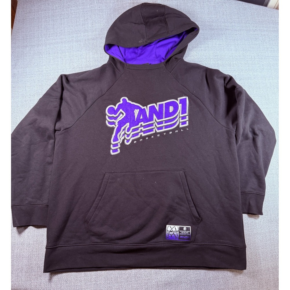 Vintage AND1 Basketball Hoodie Mens 3XL Purple Fleece Lined Embroidered Logo